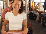 Cute Amateur Brunette Girlfriend Flashes Pussy in Public Bus